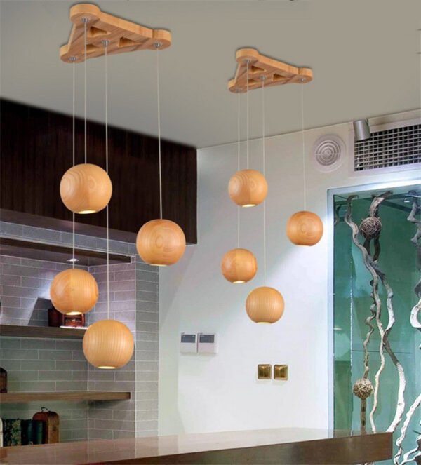 Nordic wood solid wood ball chandelier creative personality living room dining room hanging lamps – Bild 5