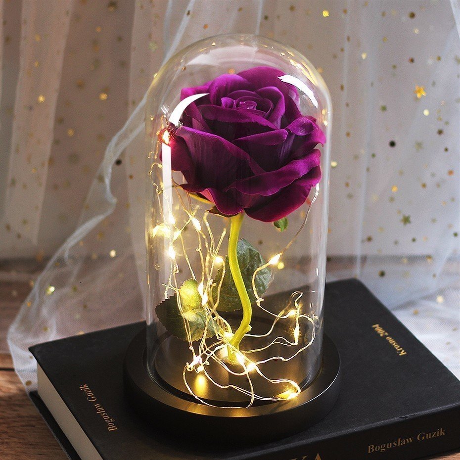 Mothers Day Wedding Favors Bridesmaid Gift Immortal Simulation Rose Glass Cover Luminous Led Ornament – Bild 5