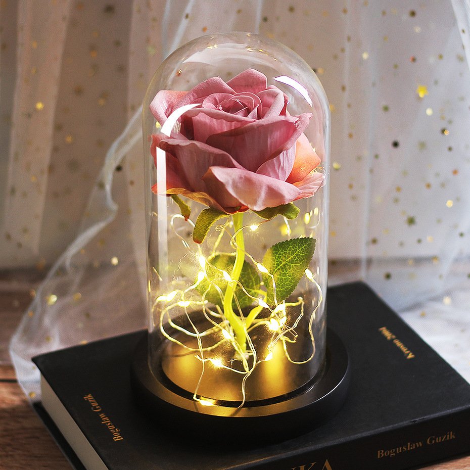 Mothers Day Wedding Favors Bridesmaid Gift Immortal Simulation Rose Glass Cover Luminous Led Ornament – Bild 2