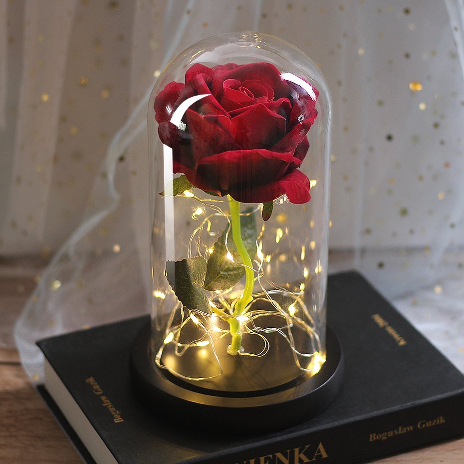 Mothers Day Wedding Favors Bridesmaid Gift Immortal Simulation Rose Glass Cover Luminous Led Ornament – Bild 4