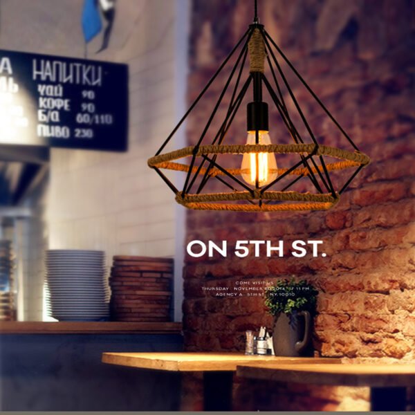 Rustic Twine Lamp Industrial Style Retro Chandelier – Bild 3