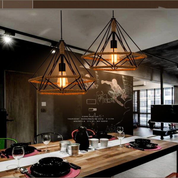 Rustic Twine Lamp Industrial Style Retro Chandelier – Bild 4