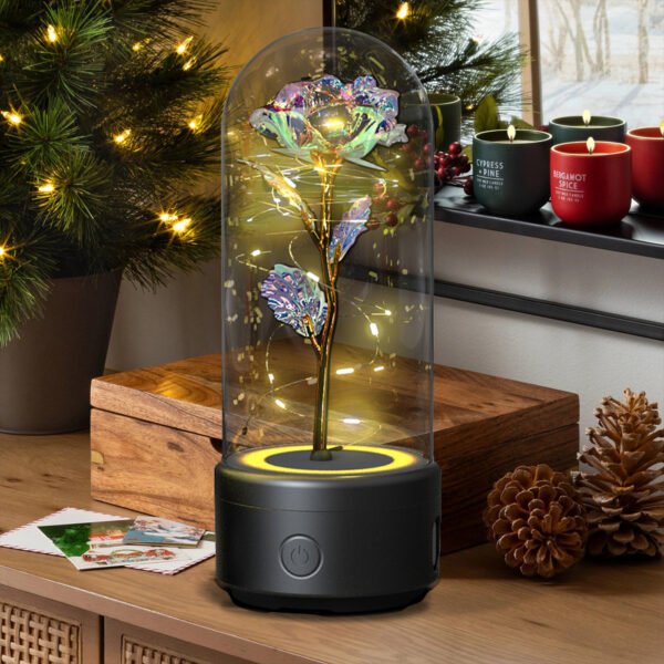 Creative 2 In 1 Rose Flowers LED Light And Bluetooth-compatible Speaker Valentine's Day Gift Rose Luminous Night Light Ornament In Glass Cover – Bild 9