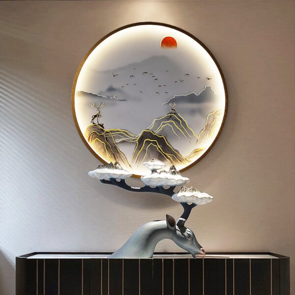 Three Dimensional Relief Entryway Decorative Painting Lamp Circular Background Wall Landscape Mural Lamp – Bild 2