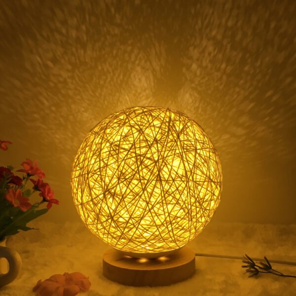 Amazon Hot Selling Creative Linen Table Lamp Novel and Unique LED Intelligent USB7 Color RGB16 Color Remote Control Rattan Ball Lamp – Bild 7