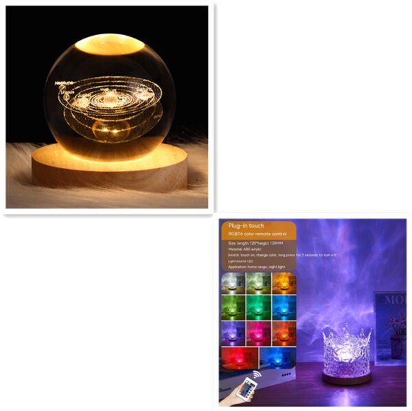 LED Water Ripple Ambient Night Light USB Rotating Projection Crystal Table Lamp RGB Dimmable Home Decoration 16 Color Gifts – Bild 6