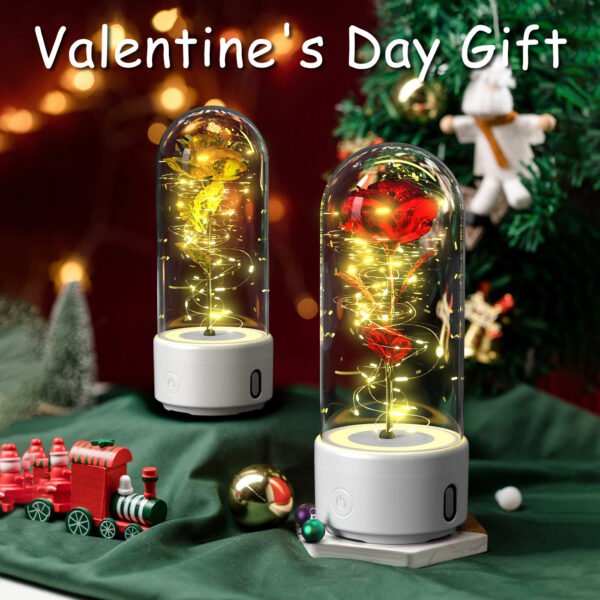 Creative 2 In 1 Rose Flowers LED Light And Bluetooth-compatible Speaker Valentine's Day Gift Rose Luminous Night Light Ornament In Glass Cover – Bild 5