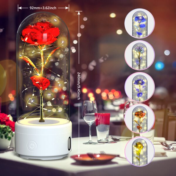 Creative 2 In 1 Rose Flowers LED Light And Bluetooth-compatible Speaker Valentine's Day Gift Rose Luminous Night Light Ornament In Glass Cover – Bild 6