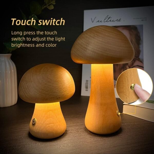INS Wooden Cute Mushroom LED Night Light With Touch Switch  Bedside Table Lamp For Bedroom Childrens Room Sleeping Night Lamps Home Decor – Bild 2