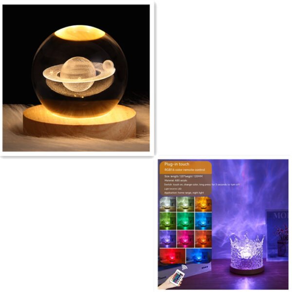 LED Water Ripple Ambient Night Light USB Rotating Projection Crystal Table Lamp RGB Dimmable Home Decoration 16 Color Gifts – Bild 7