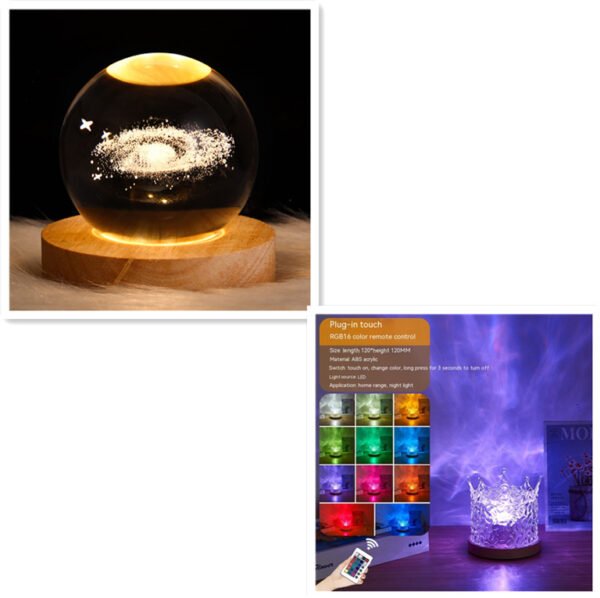 LED Water Ripple Ambient Night Light USB Rotating Projection Crystal Table Lamp RGB Dimmable Home Decoration 16 Color Gifts – Bild 8