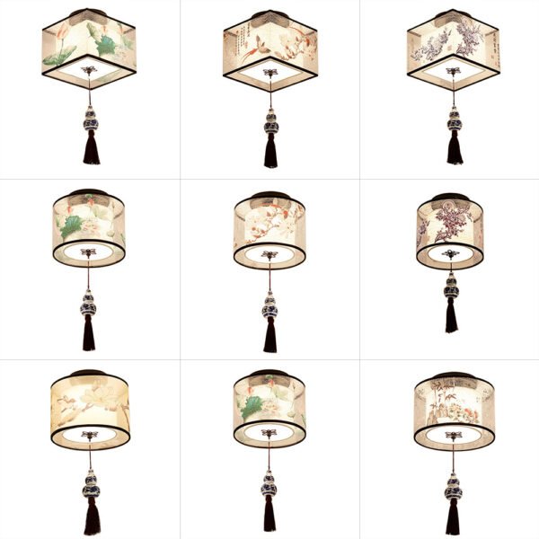 Chinese Round Square Ceiling Lights Fixtures Fabric For Living Room Aisle Shade Mounted Lamp – Bild 2