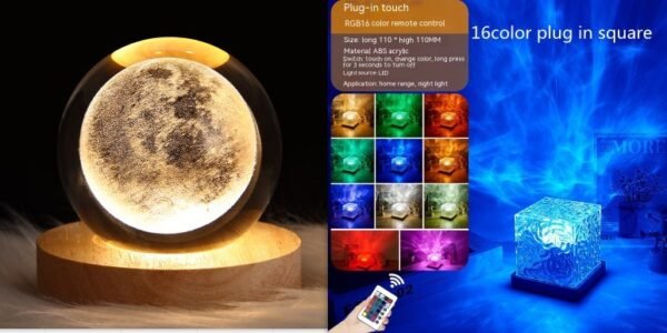 LED Water Ripple Ambient Night Light USB Rotating Projection Crystal Table Lamp RGB Dimmable Home Decoration 16 Color Gifts – Bild 10
