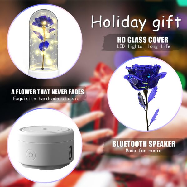 Creative 2 In 1 Rose Flowers LED Light And Bluetooth-compatible Speaker Valentine's Day Gift Rose Luminous Night Light Ornament In Glass Cover – Bild 2