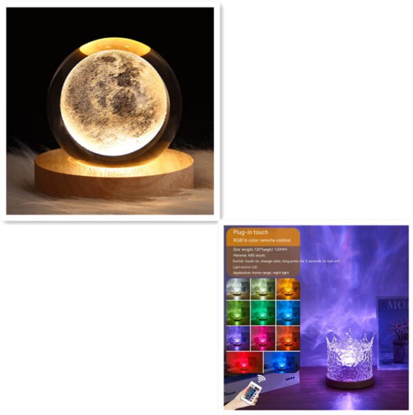 LED Water Ripple Ambient Night Light USB Rotating Projection Crystal Table Lamp RGB Dimmable Home Decoration 16 Color Gifts – Bild 9