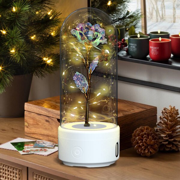 Creative 2 In 1 Rose Flowers LED Light And Bluetooth-compatible Speaker Valentine's Day Gift Rose Luminous Night Light Ornament In Glass Cover – Bild 10