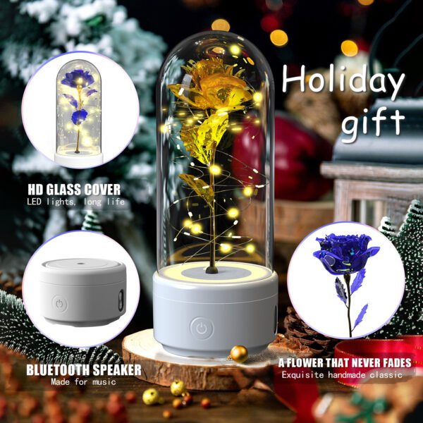 Creative 2 In 1 Rose Flowers LED Light And Bluetooth-compatible Speaker Valentine's Day Gift Rose Luminous Night Light Ornament In Glass Cover – Bild 4