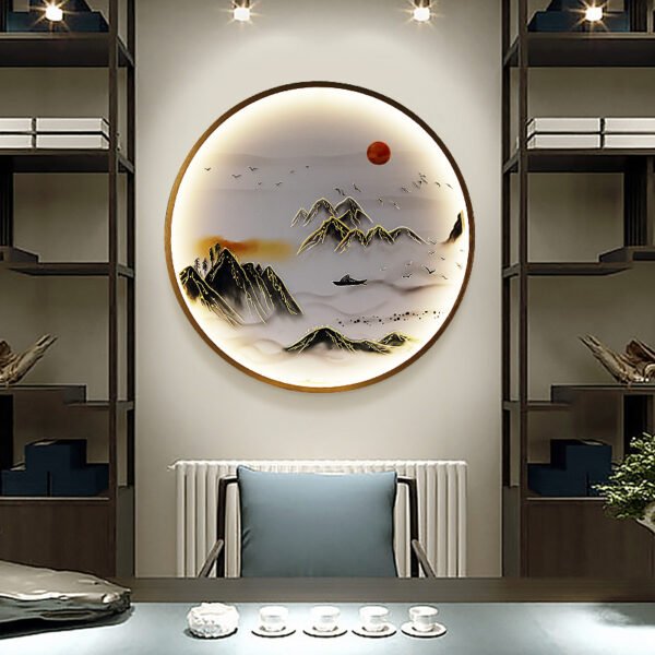 Three Dimensional Relief Entryway Decorative Painting Lamp Circular Background Wall Landscape Mural Lamp – Bild 5
