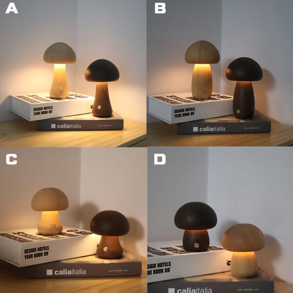 INS Wooden Cute Mushroom LED Night Light With Touch Switch  Bedside Table Lamp For Bedroom Childrens Room Sleeping Night Lamps Home Decor – Bild 4