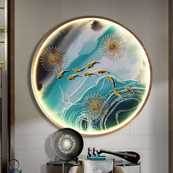 Three Dimensional Relief Entryway Decorative Painting Lamp Circular Background Wall Landscape Mural Lamp – Bild 4